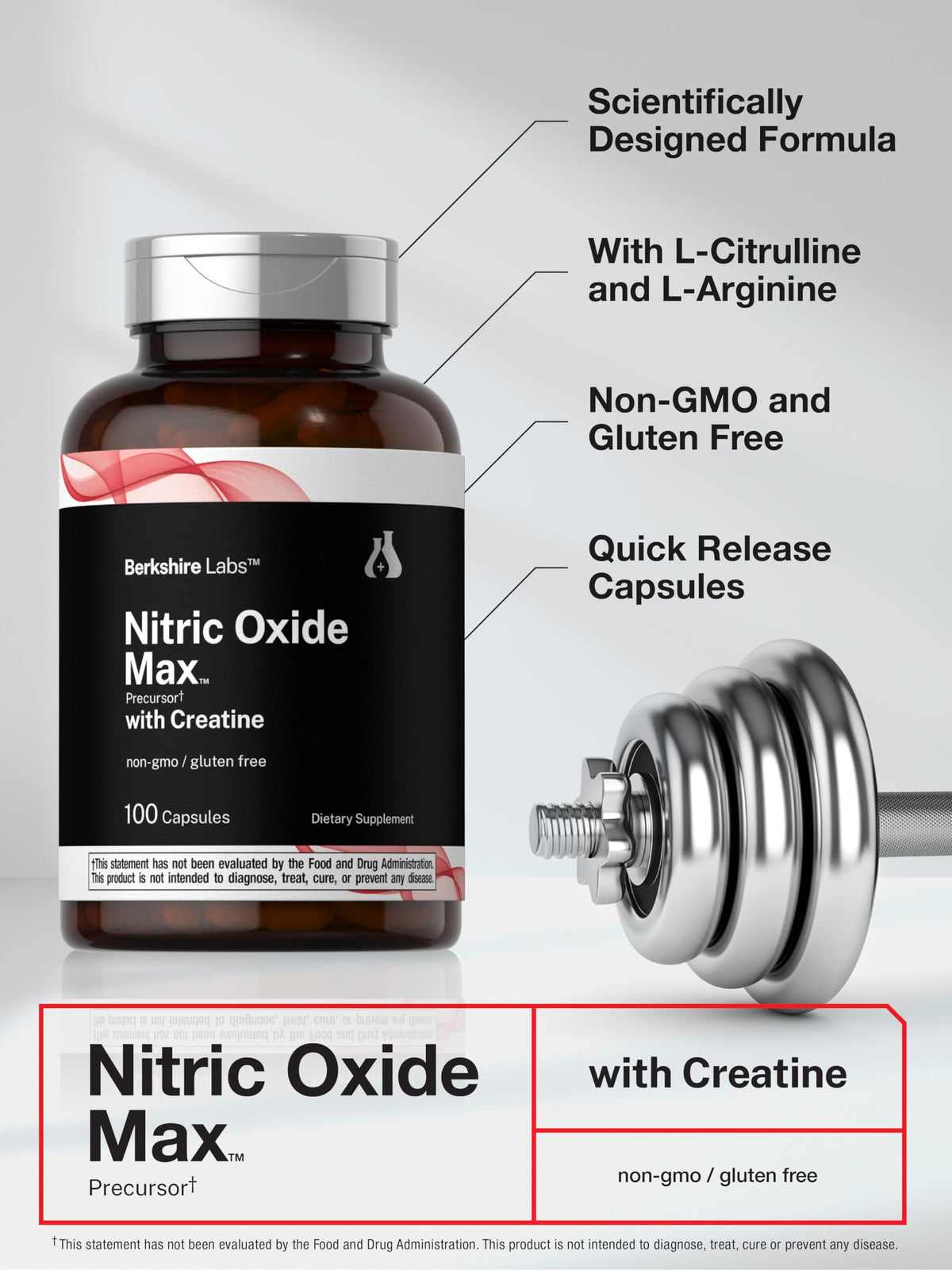 Nitric Oxide Supplement with Creatine Monohydrate 100 Capsules J4350