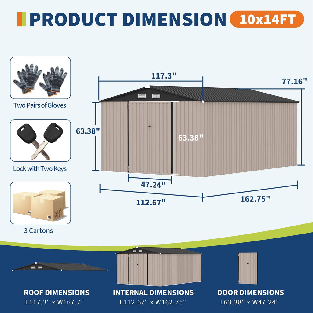 10X14 Ft Galvanized Steel Metal Storage Shed X64815