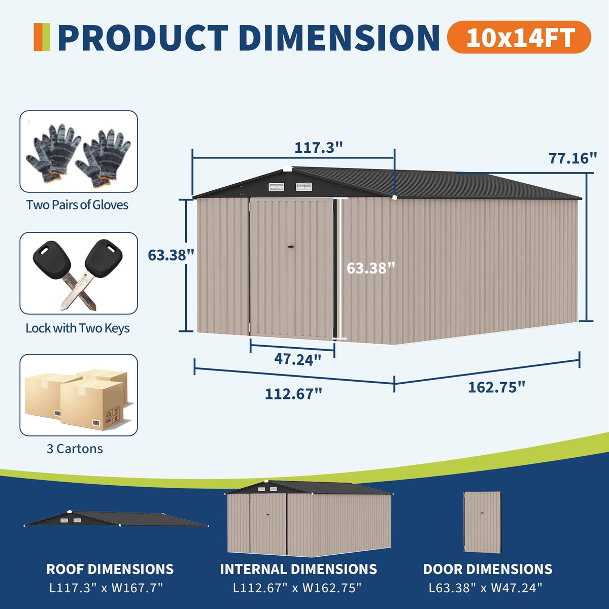 10X14 Ft Galvanized Steel Metal Storage Shed X64815