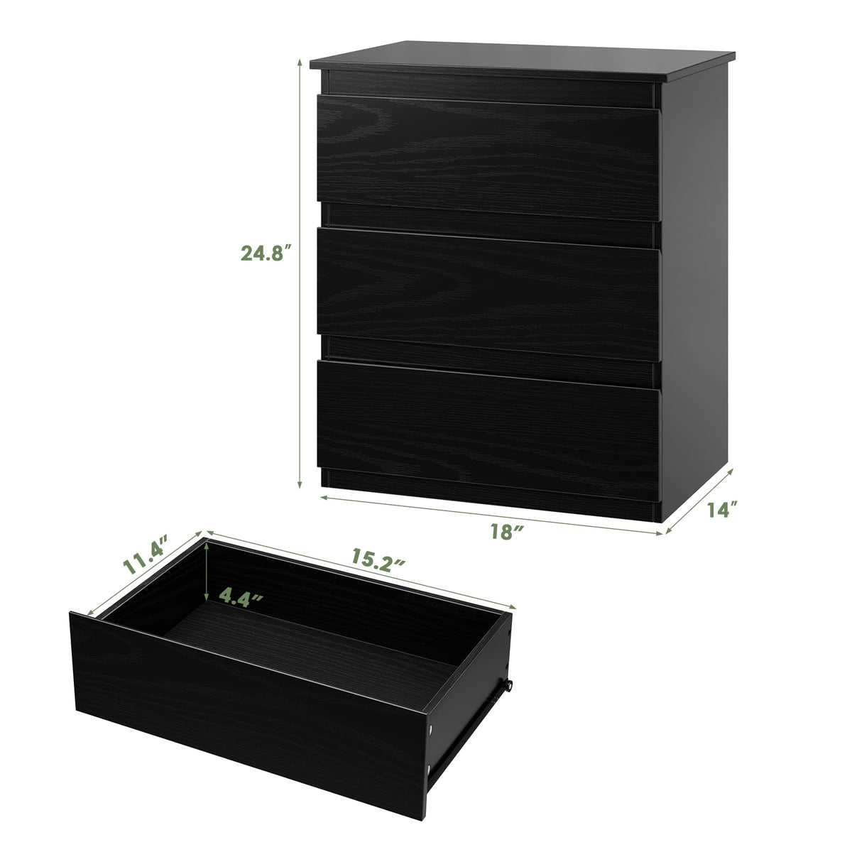 Black 3 Drawer Nightstand P234799