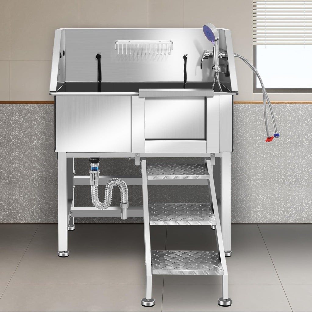 Stainless Steel Dog Washing Station with Stairs I60712
