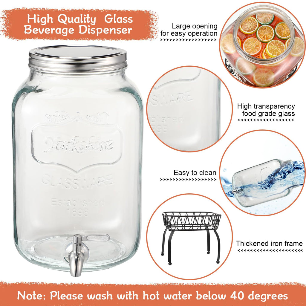 2 Pack 2 Gallon Glass Drink Dispenser with Stand A17318