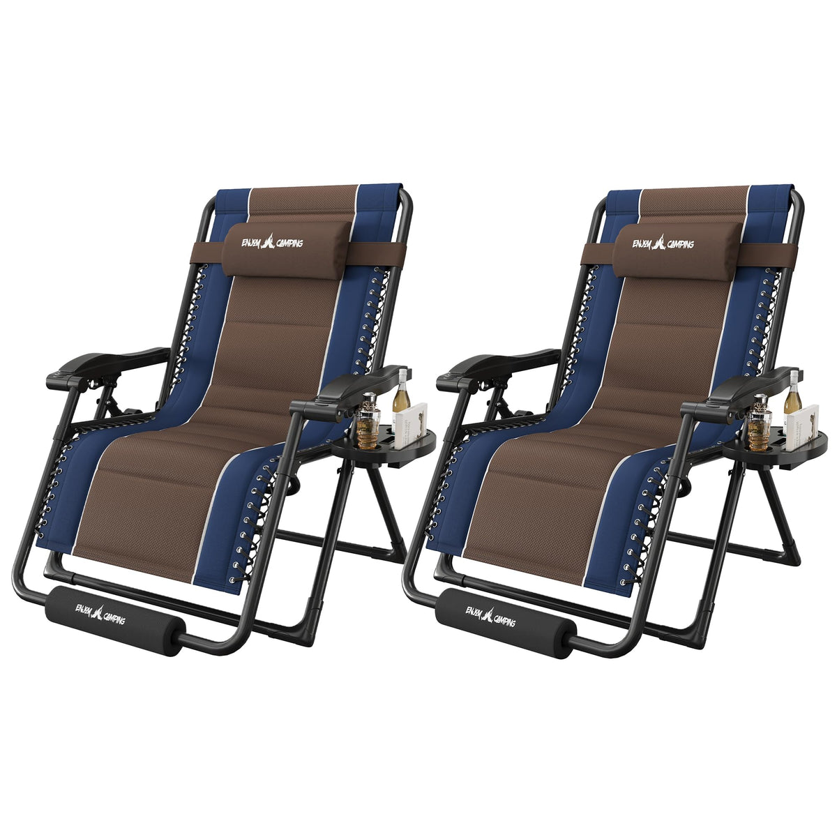 XXL Padded Zero Gravity Chairs Set of 2 Foldable Reclining Chair with Cup Holder U616380
