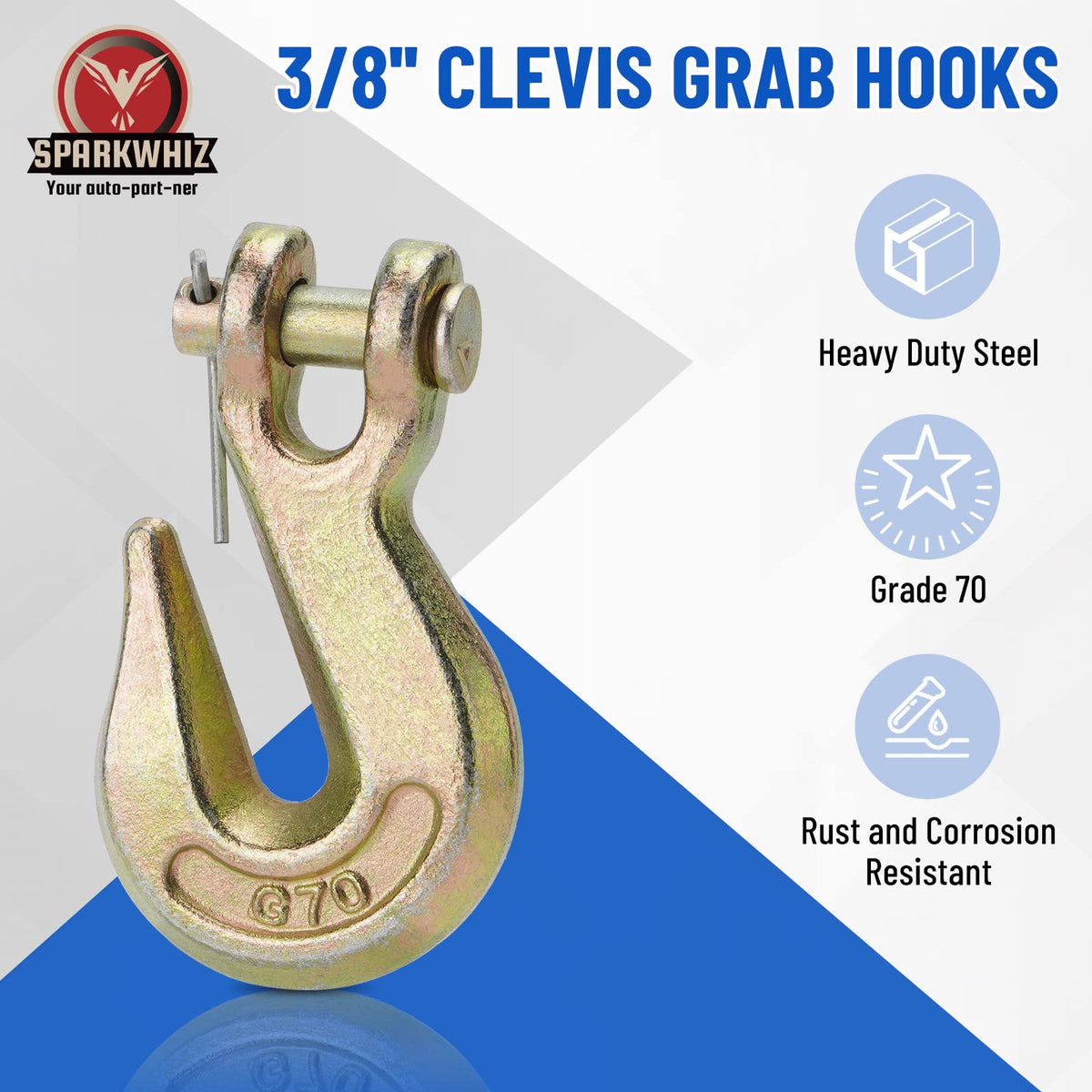 3/8" Grade 70 Forged Steel Clevis Grab Hooks N87374