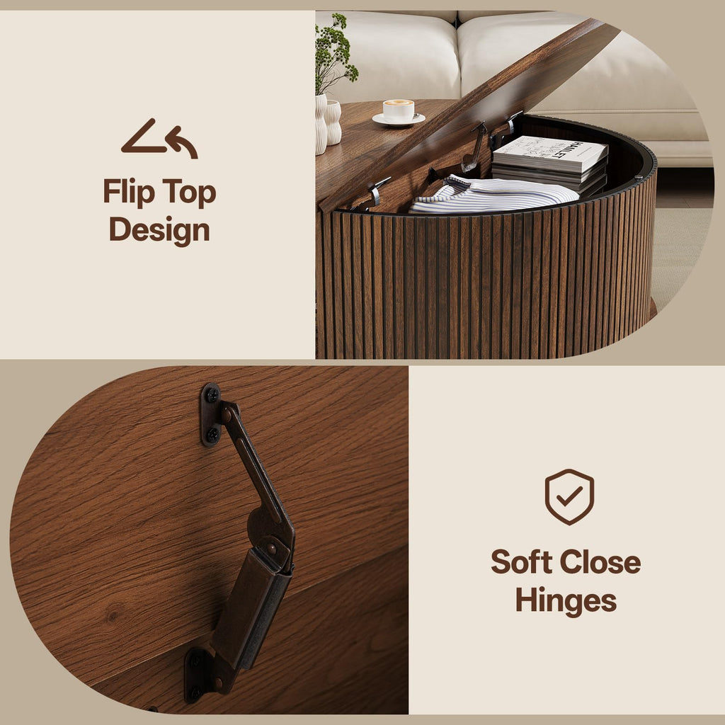 Round Coffee Table with Storage, 31.5", Walnut O28605