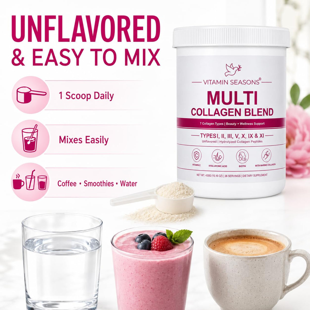 Unflavored Hydrolyzed Collagen Peptides Powder 15.16 oz I70869