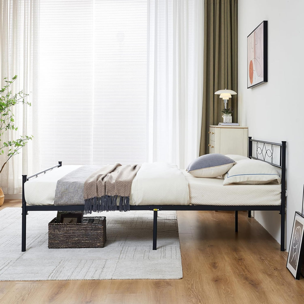 14" Full Size Metal Platform Bed Frame with Headboard Y880998