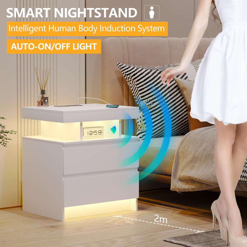 LED Nightstand with Charging Station White V57422