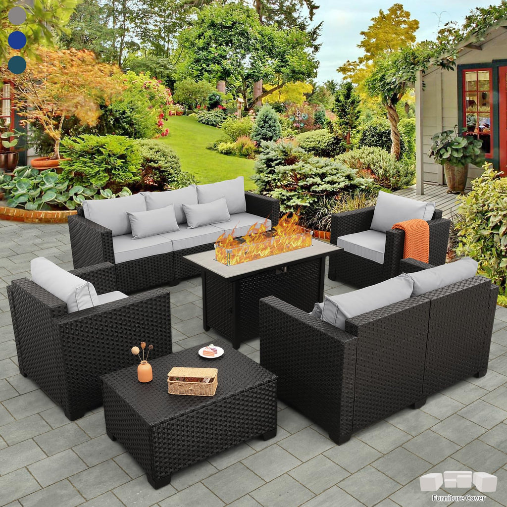 6 Pcs Outdoor Furniture Set with Fire Pit Table and Cushions L625
