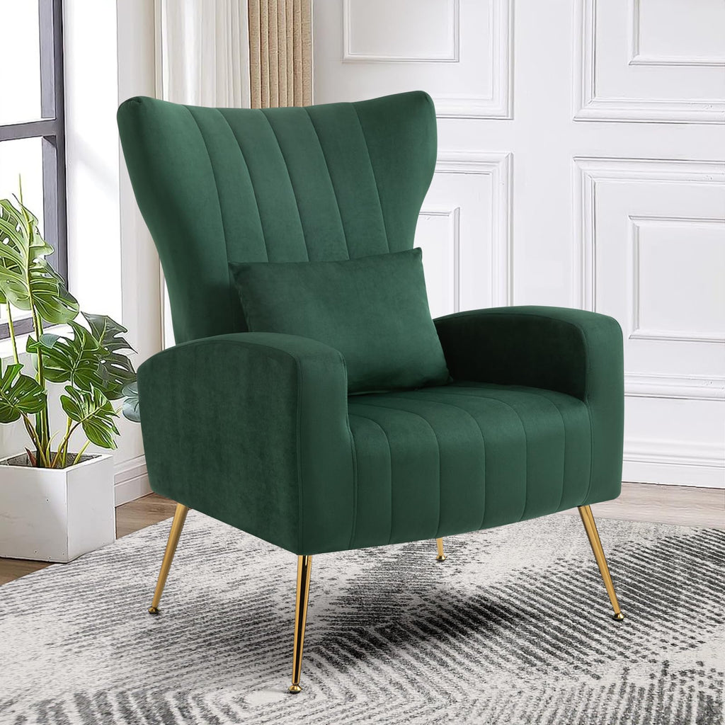 Green Velvet Accent Chairs Set of 2 with Lumbar Pillow Z698173