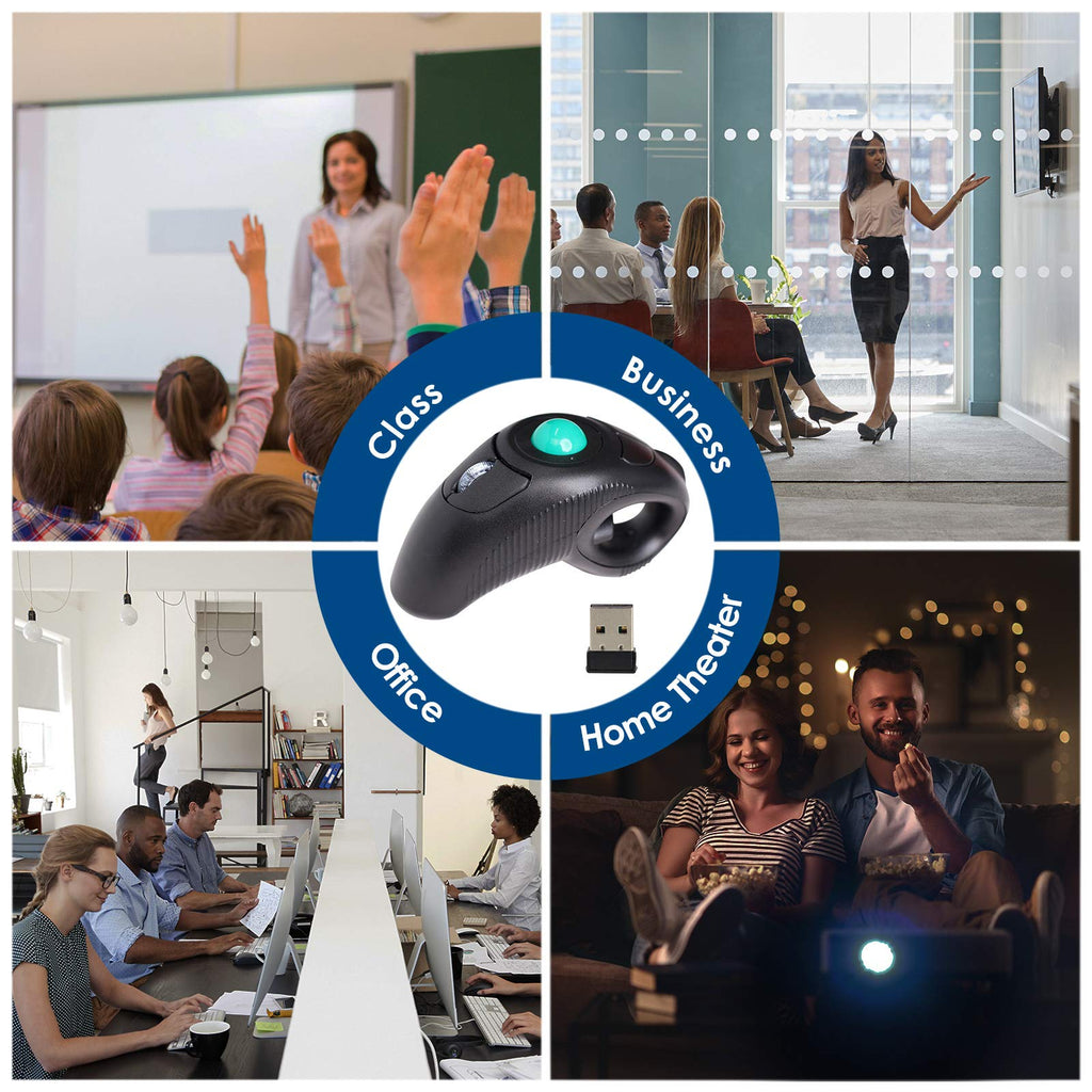 Wireless 2.4G USB Ergonomic Trackball Handheld Finger Mouse Y44507