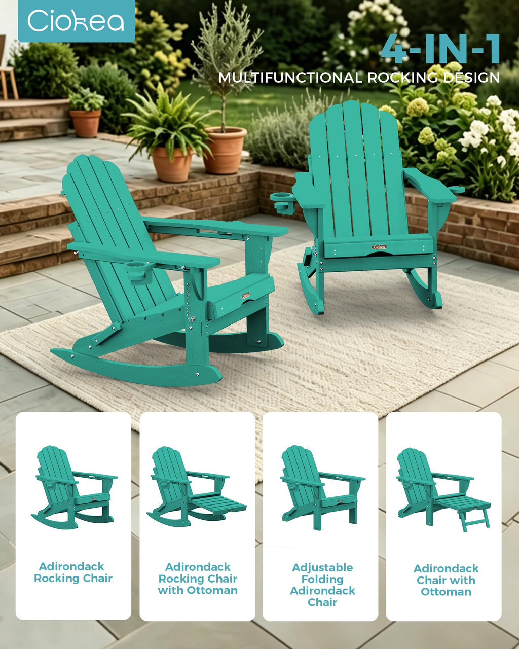 Adirondack Rocking Chair with Footrest W245829