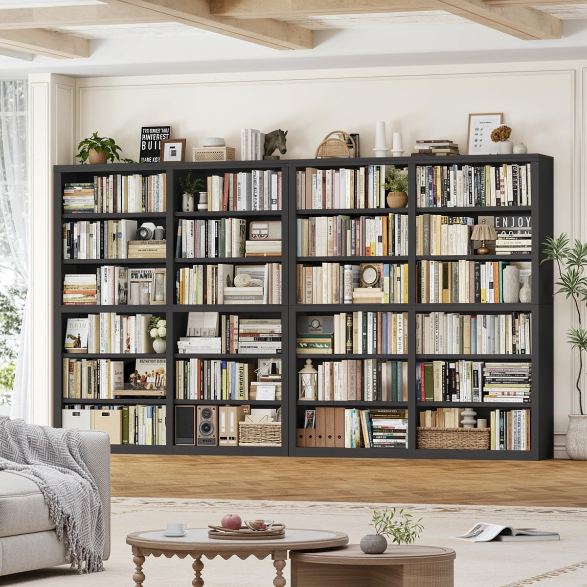 73" Tall Black 6-Tier Double Wide Bookshelf G672