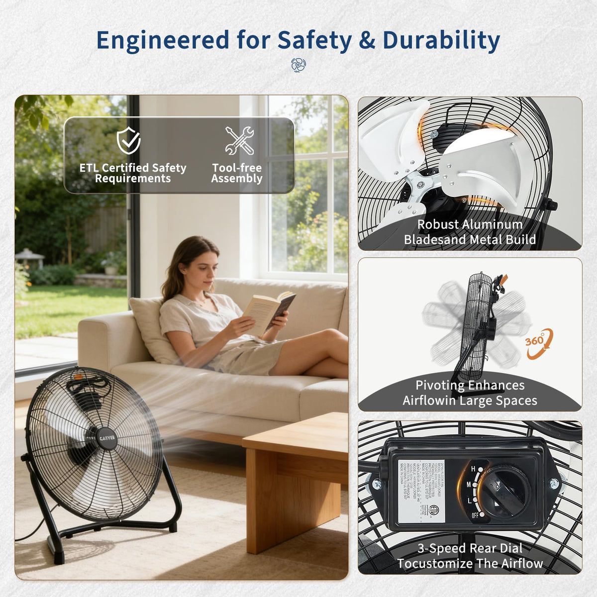 20 inch 3-Speed Metal Industrial Floor Fan L129790