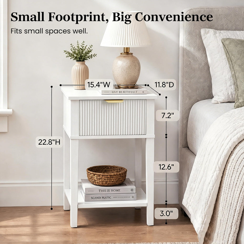 White Nightstand with Drawer and Open Shelf F670258