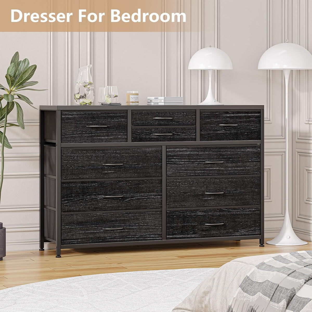 10 Drawer Fabric Dresser with Wood Top K850449