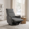 Light Brown Rubberwood Dark Gray Velvet Swivel Rocker Recliner Chair N467246