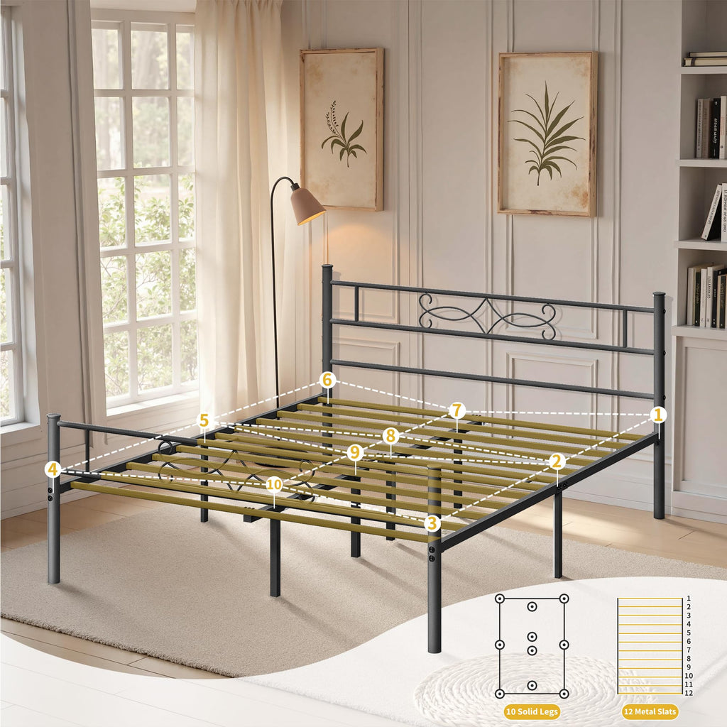 14" Full Size Metal Platform Bed Frame with Headboard Y880998