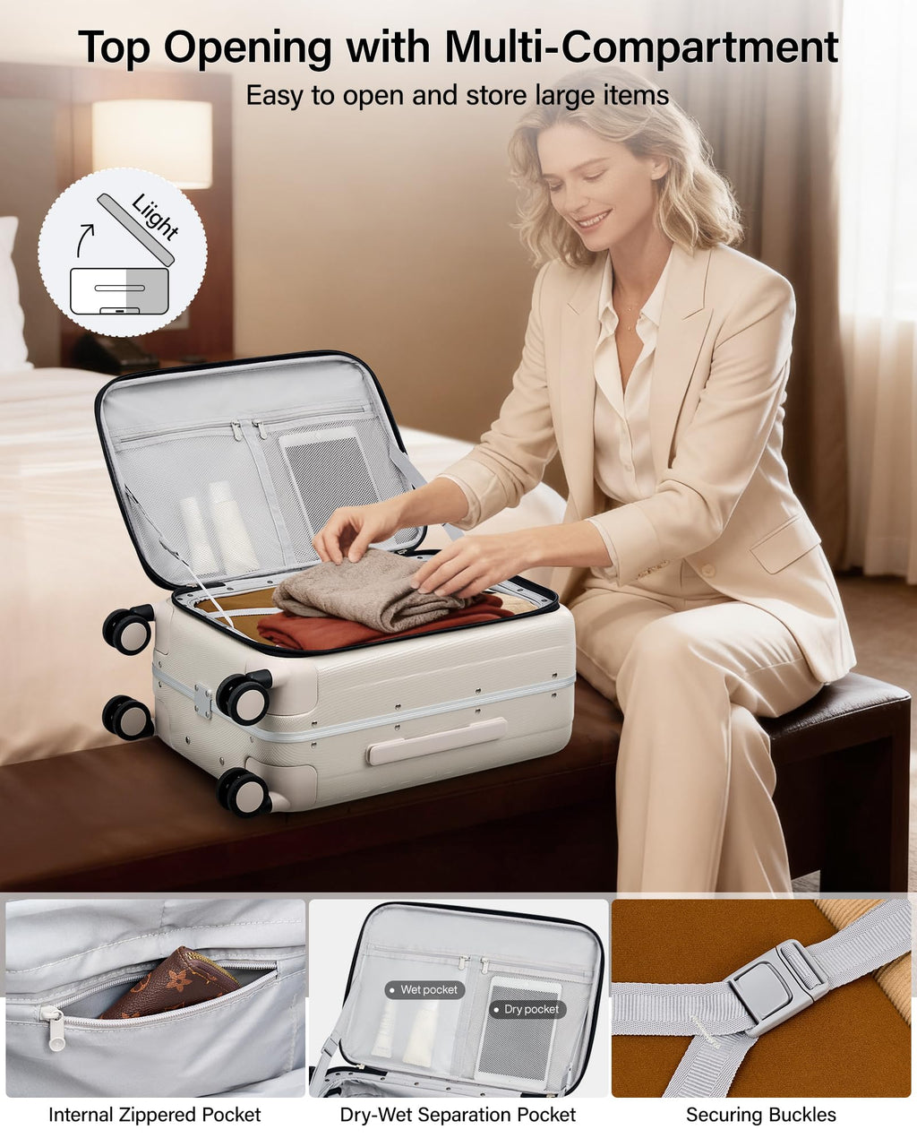 20 Inch Carry On Luggage with Wheels PC Hard Shell Suitcase B108
