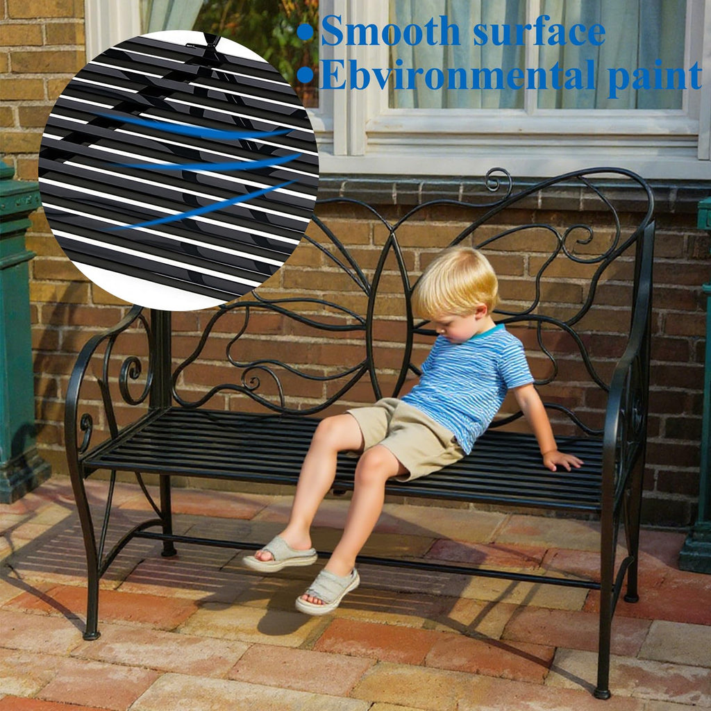 Outdoor Cast Iron Bench with Armrests Double Seats Z9579