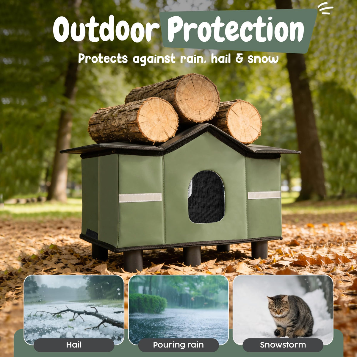 Insulated Outdoor Cat House with Self Warming & Self Cooling Mat N3074