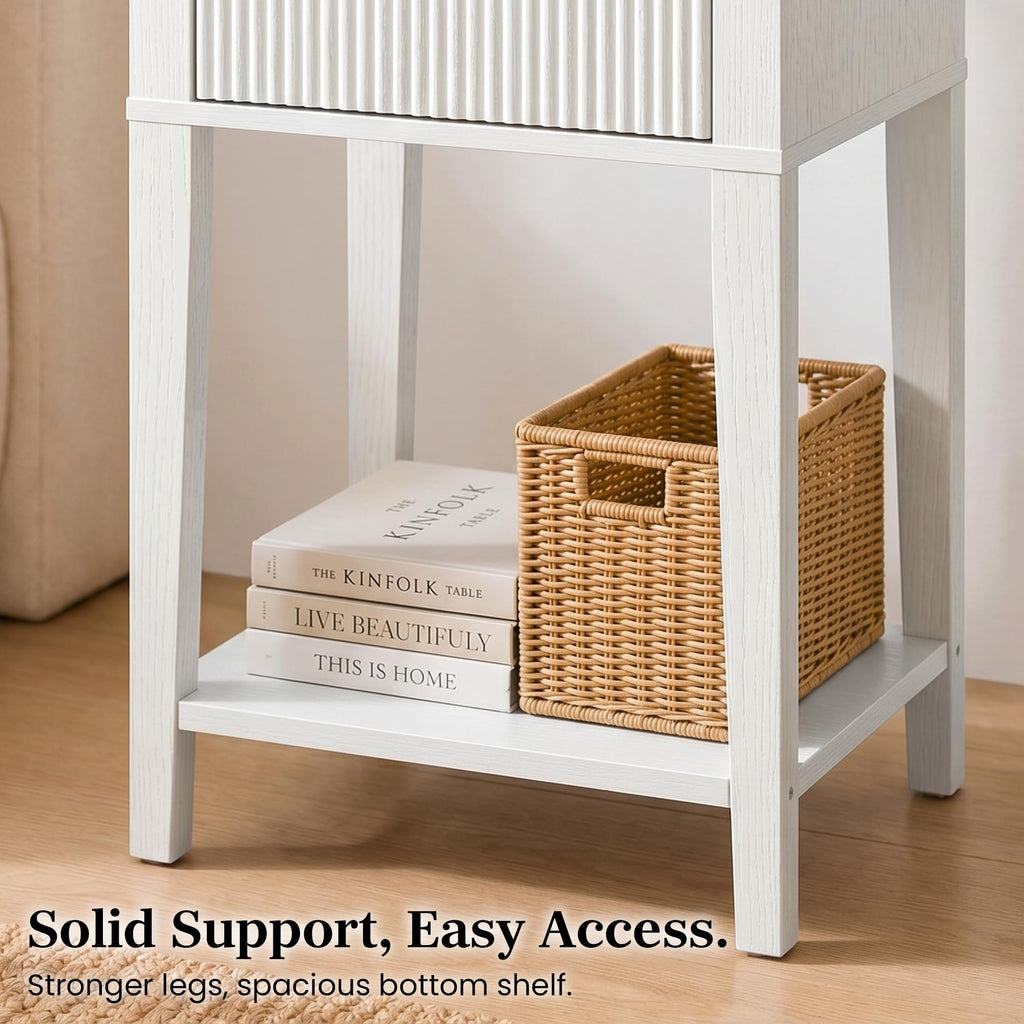 White Nightstand with Drawer and Open Shelf F670258