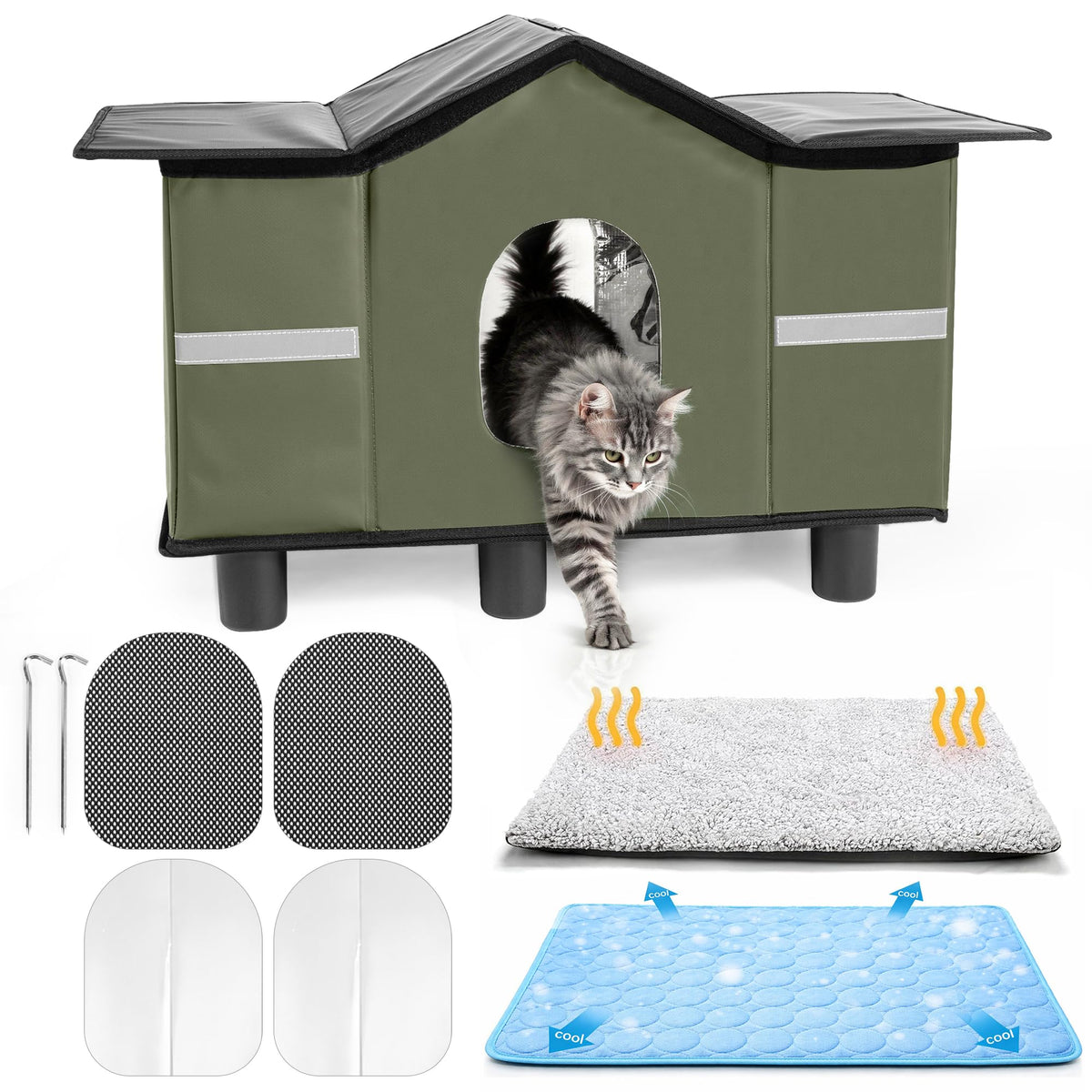 Insulated Outdoor Cat House with Self Warming & Self Cooling Mat N3074
