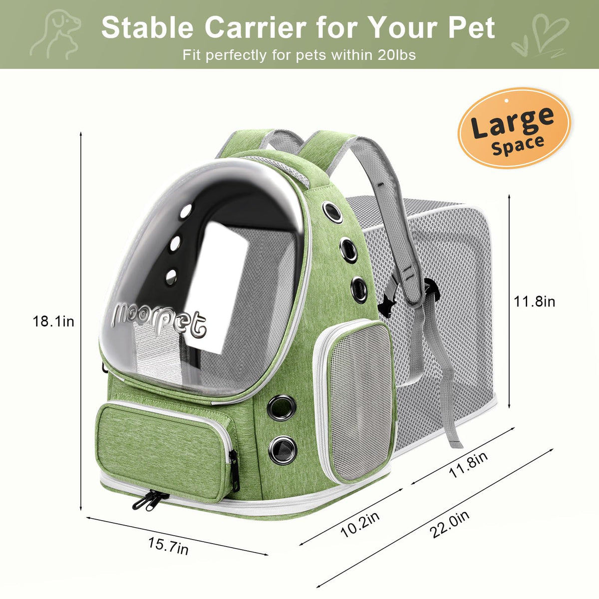 Green Expandable Breathable Pet Backpack Carrier N90066