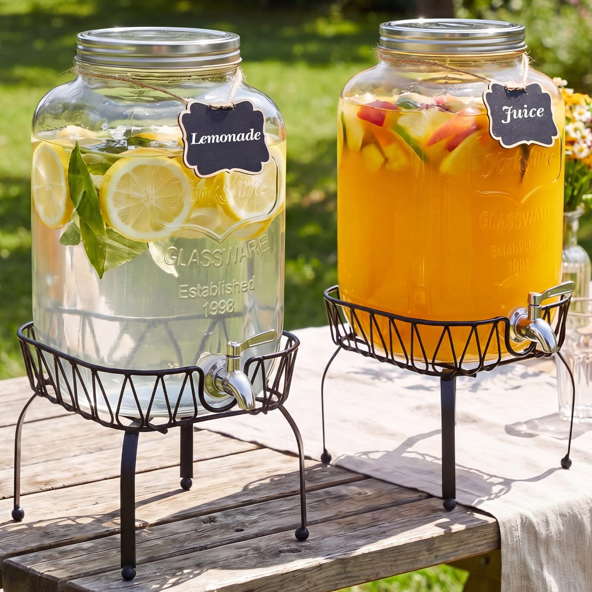 2 Pack 2 Gallon Glass Drink Dispenser with Stand A17318