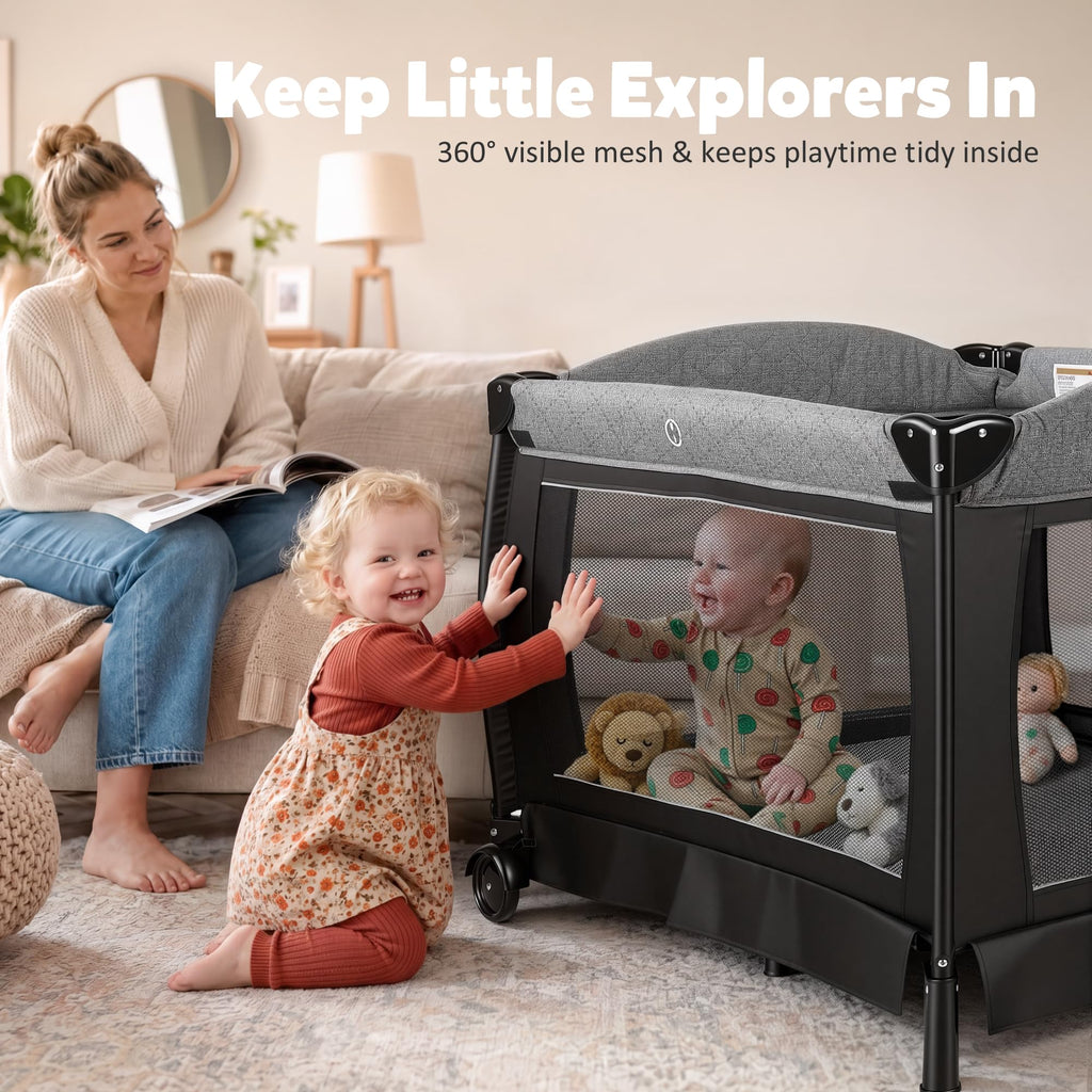 4 in 1 Foldable Pack and Play with Bassinet & Changing Table Y157703