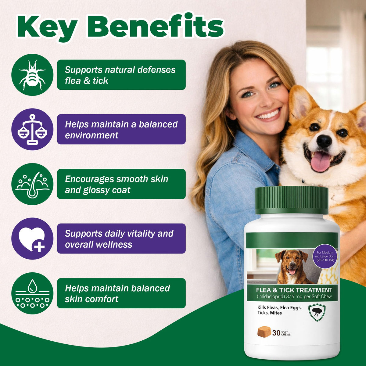 Flea and Tick Prevention for Dogs Imidacloprid Soft Chews 30 Count Q1662