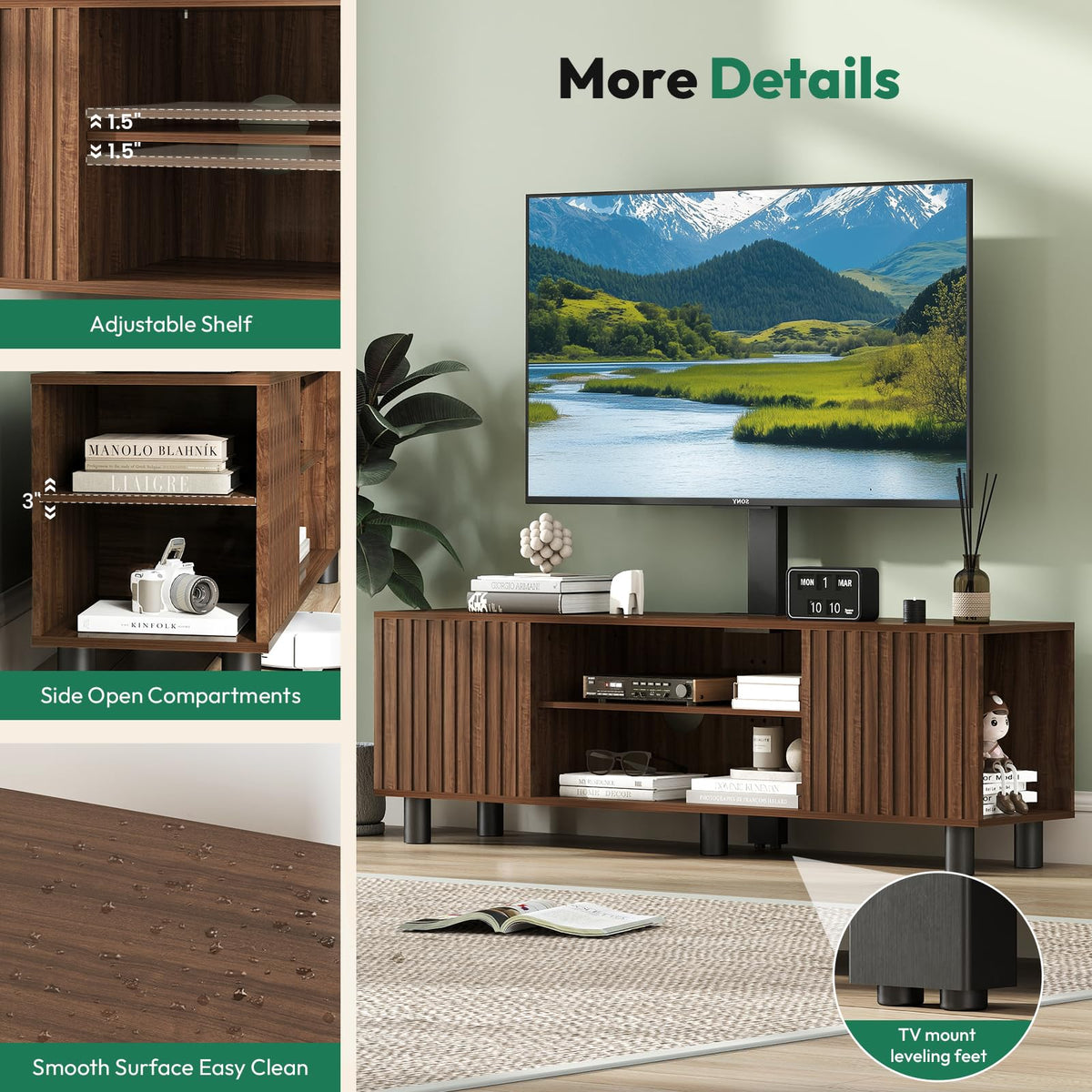 Walnut TV Stand with Mount for 65-75 Inch TV L17277