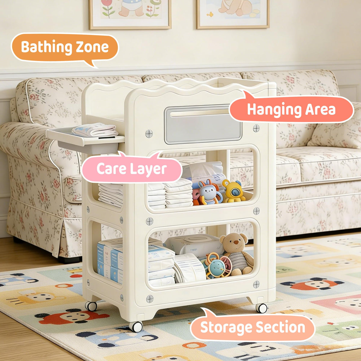Foldable Portable Baby Changing Table with Storage Baskets L477