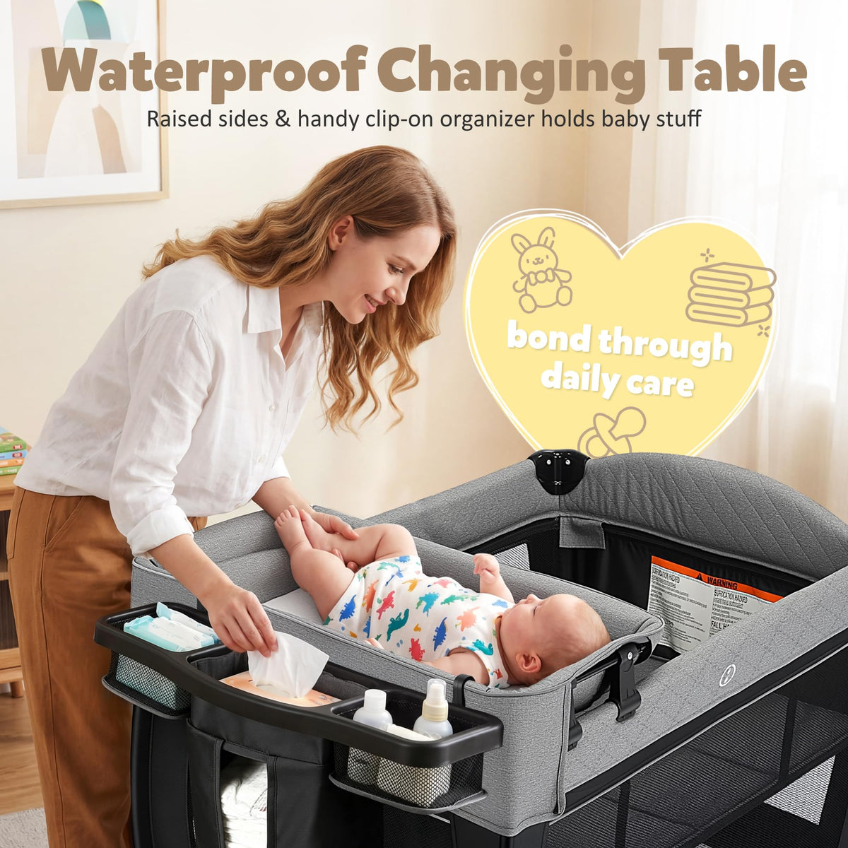 4 in 1 Foldable Pack and Play with Bassinet & Changing Table Y157703