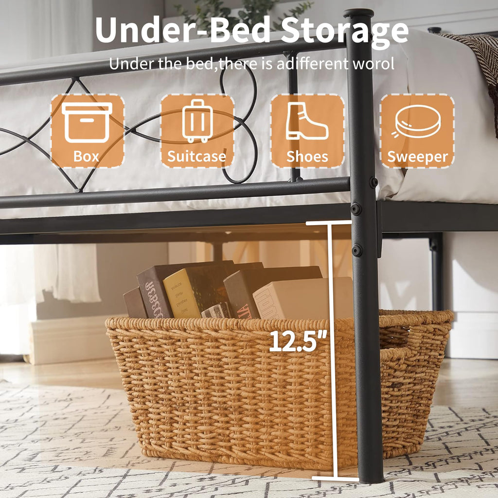 14" Full Size Metal Platform Bed Frame with Headboard Y880998
