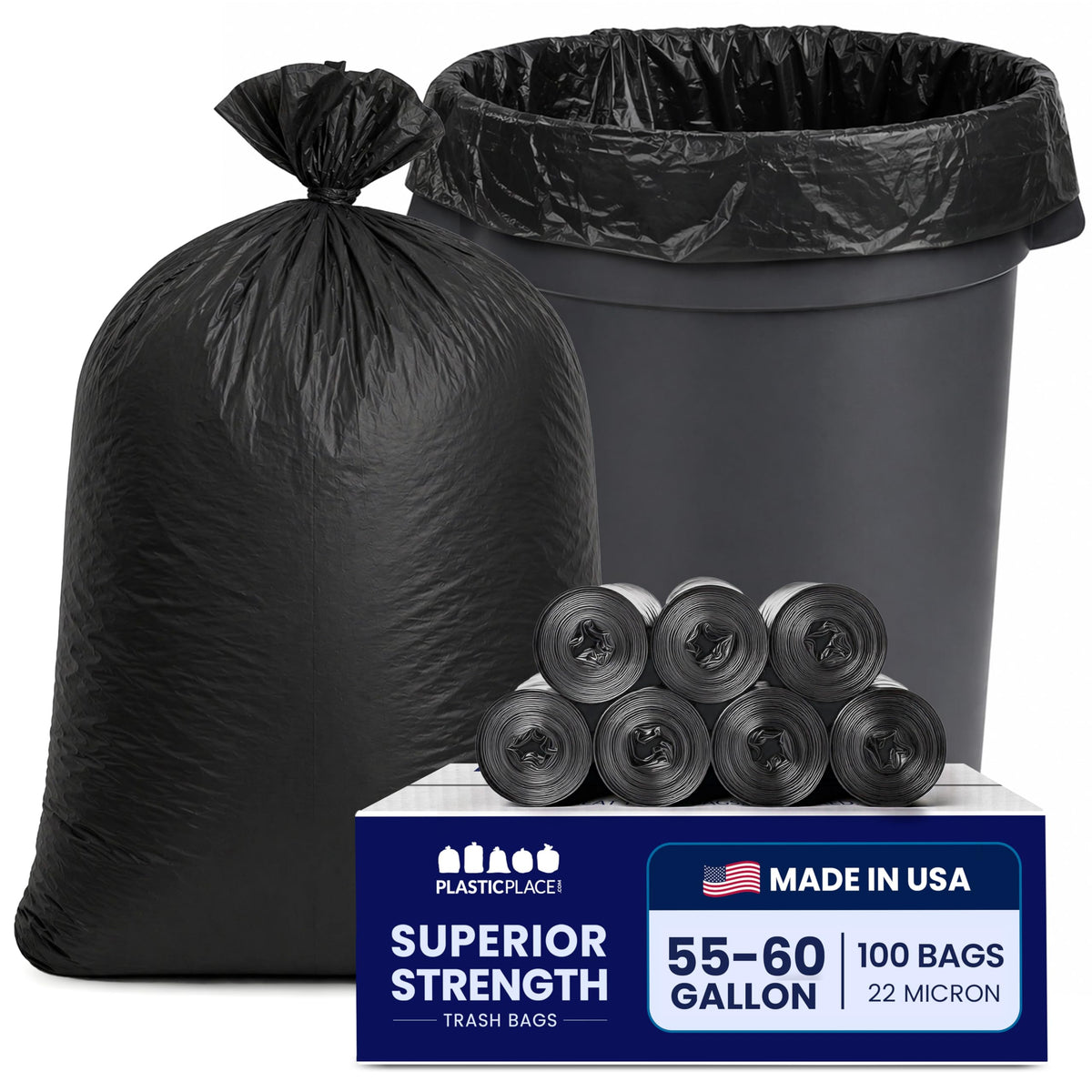 55-60 Gallon Heavy Duty Black Trash Bags, 100 Count Z48636