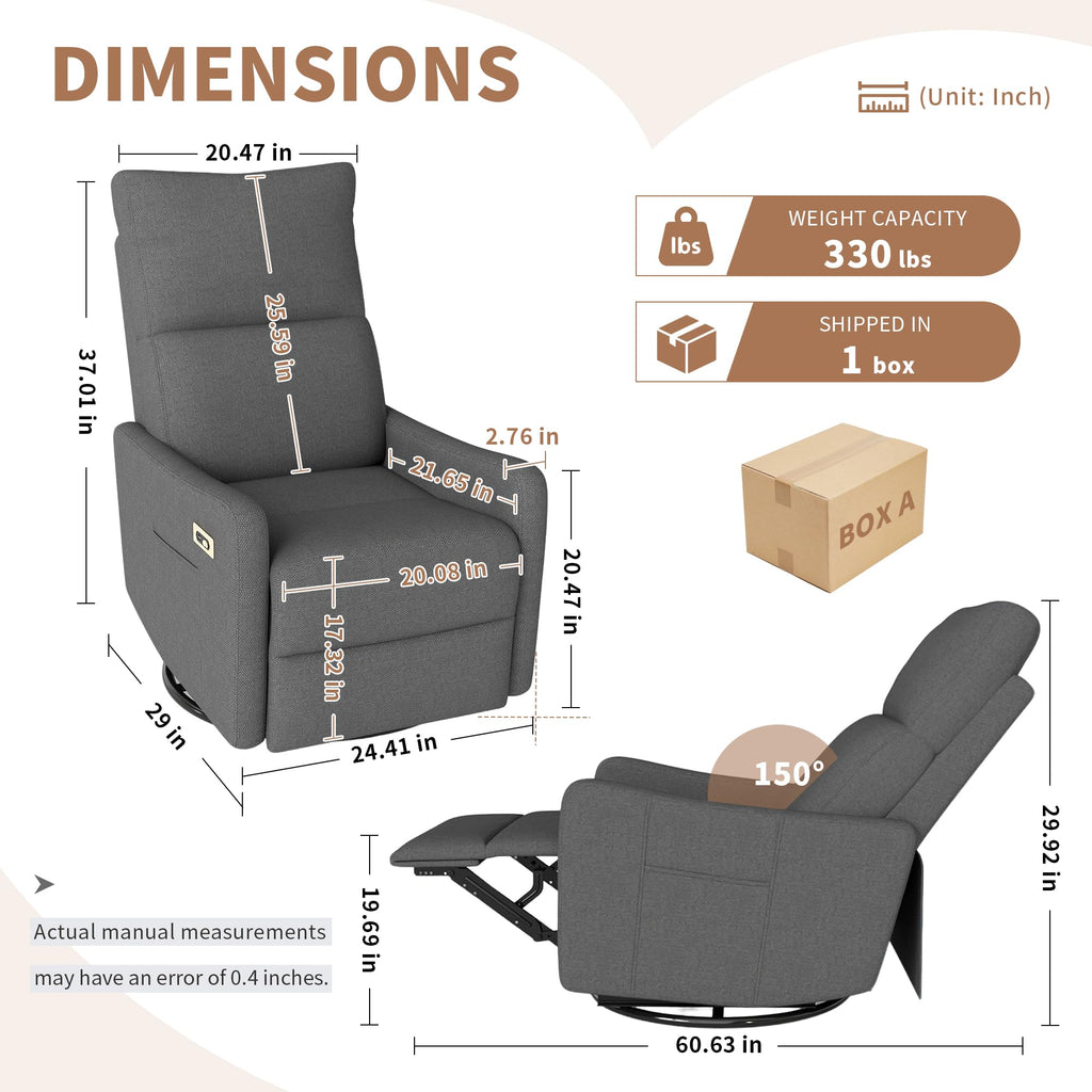 Light Brown Rubberwood Dark Gray Velvet Swivel Rocker Recliner Chair N467246