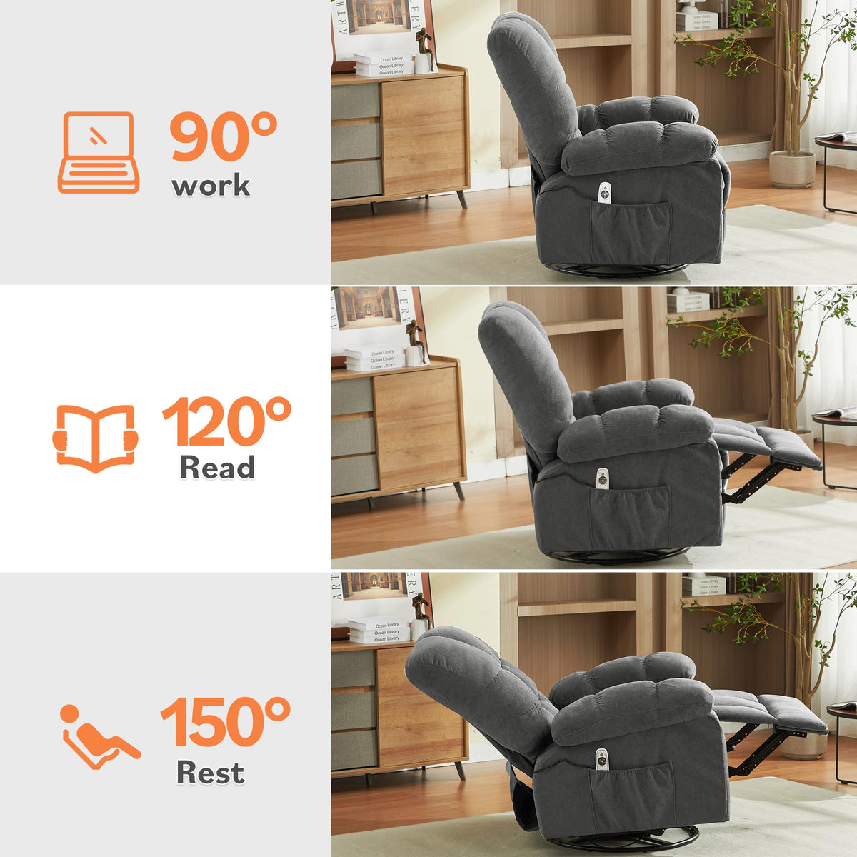 Oversized Swivel Recliner Chair with Vibration & Lumbar Heat P798696
