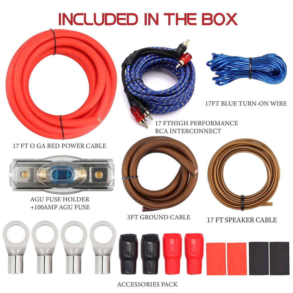 0 Gauge 3000W Amp Wiring Kit with 17FT CCA Power Cable Q49517
