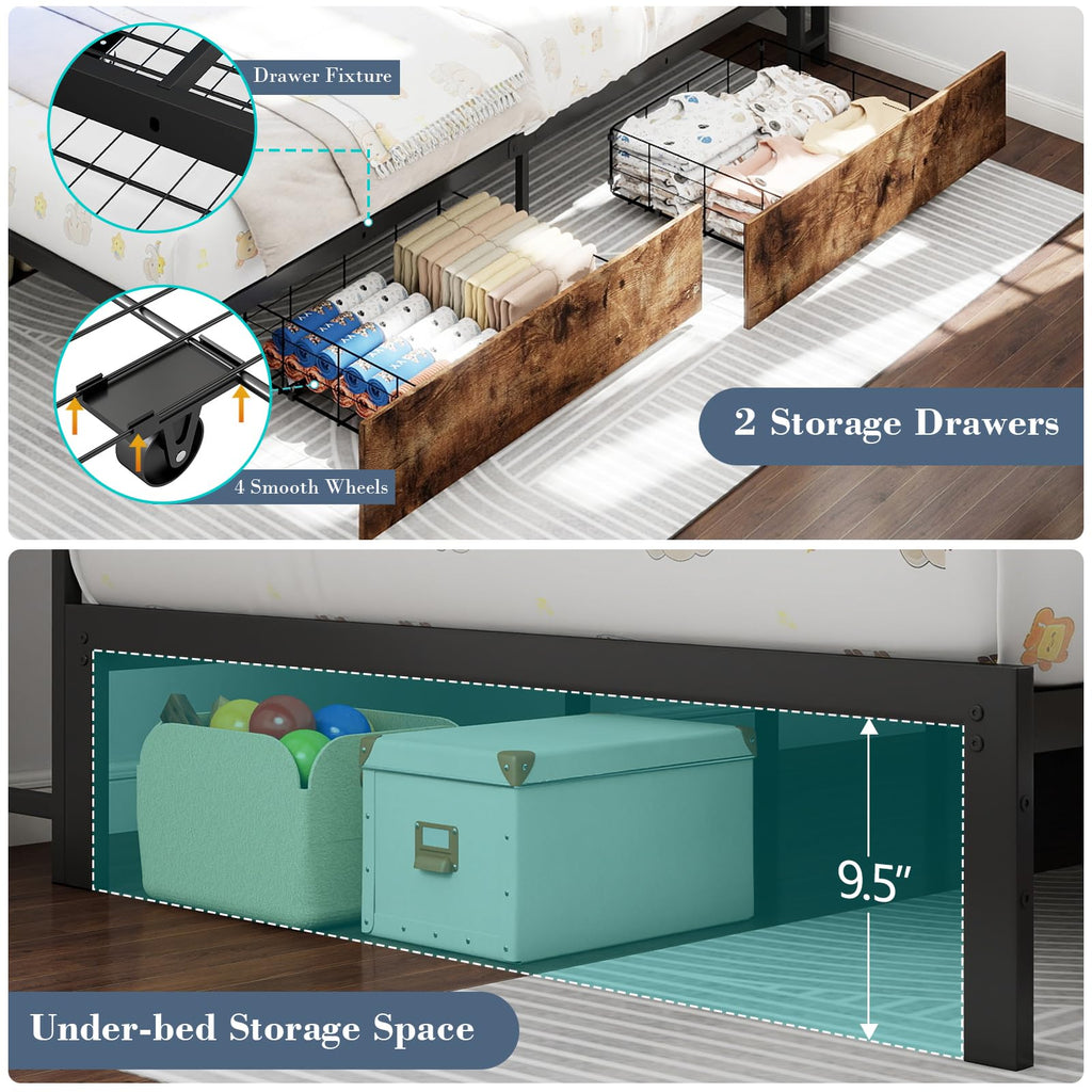 Twin Size Corner Bed Frame with Storage and Headboard L9679