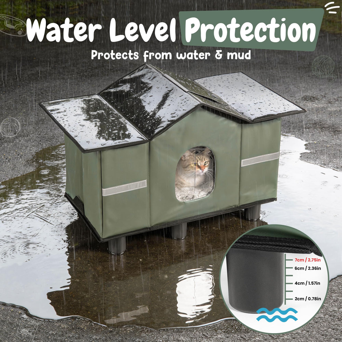 Insulated Outdoor Cat House with Self Warming & Self Cooling Mat N3074