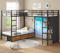 Black Twin Over Twin Triple Bunk Bed with 9 Storage Drawers and LED Lights Y89262