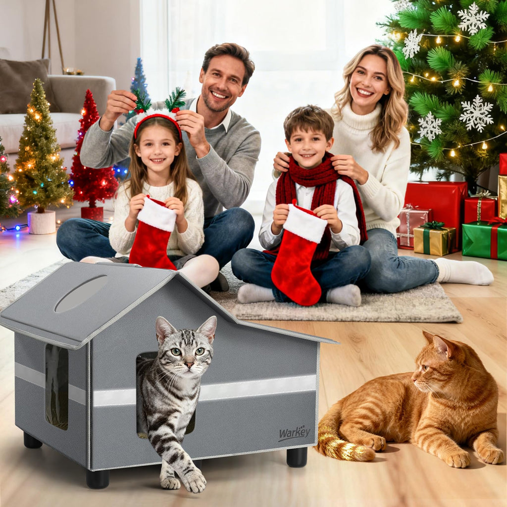 Weatherproof Insulated Outdoor Cat House with Cozy Mat Q418928
