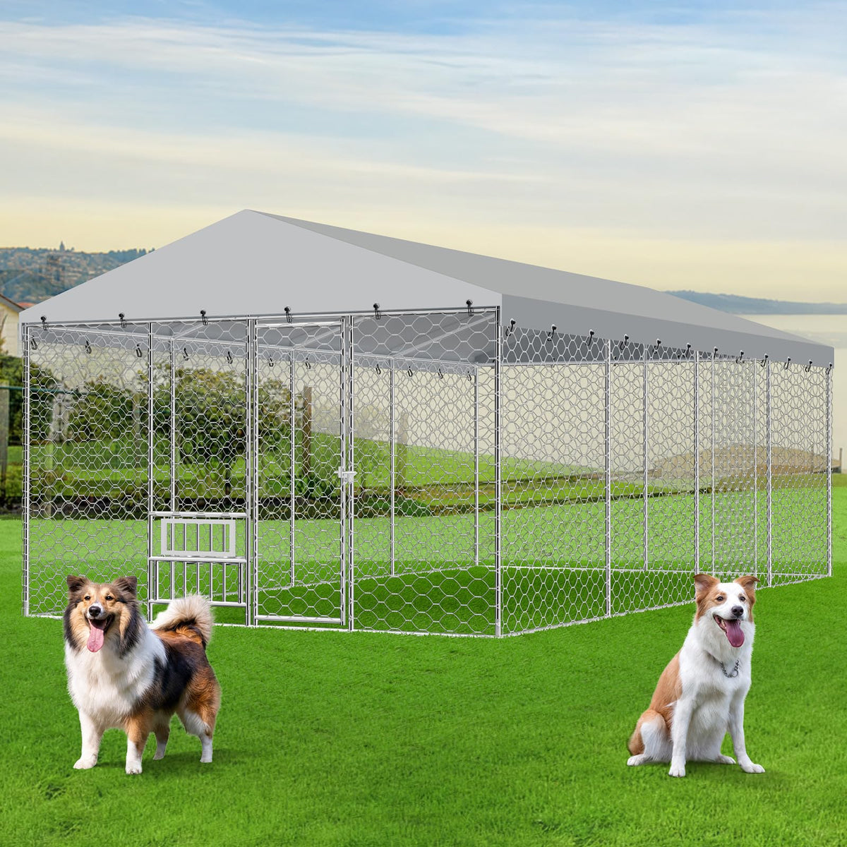 20×10×5.6FT Outdoor Dog Kennel with Bowls H911