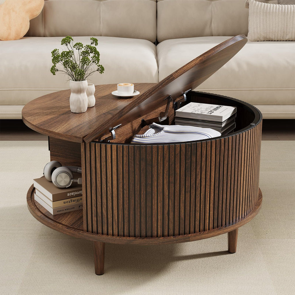 Round Coffee Table with Storage, 31.5", Walnut O28605