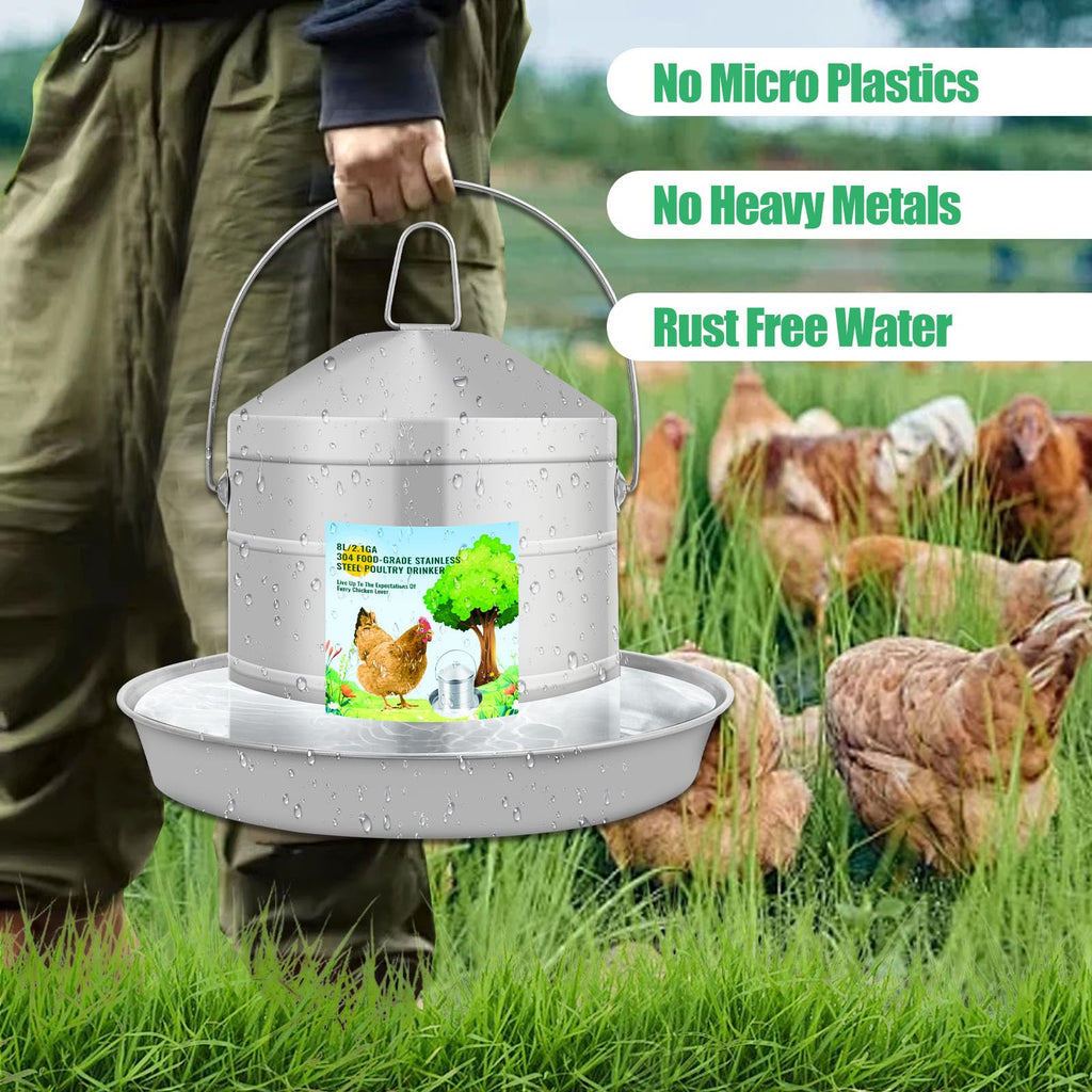 304 Food Grade Stainless Steel Automatic Chicken Waterer 8L/2.1Gal D72768