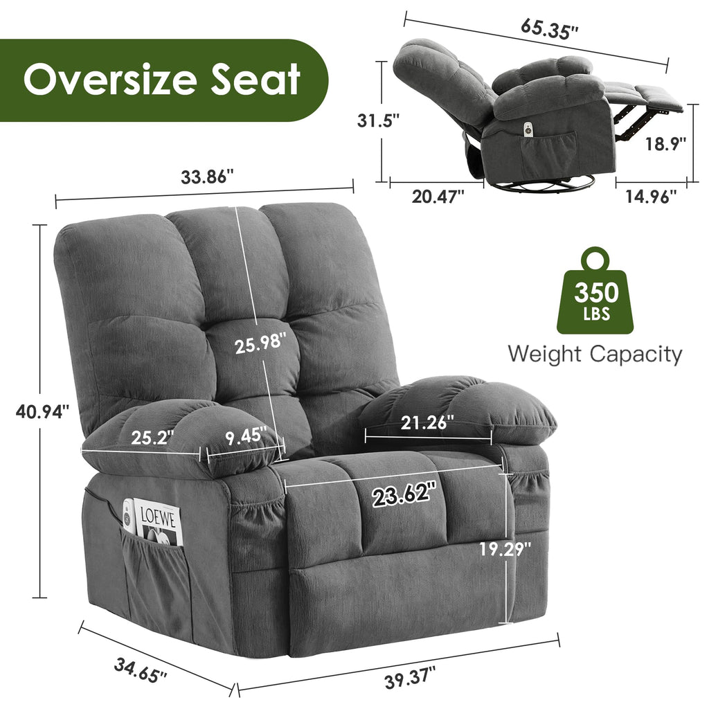 Oversized Swivel Recliner Chair with Vibration & Lumbar Heat P798696