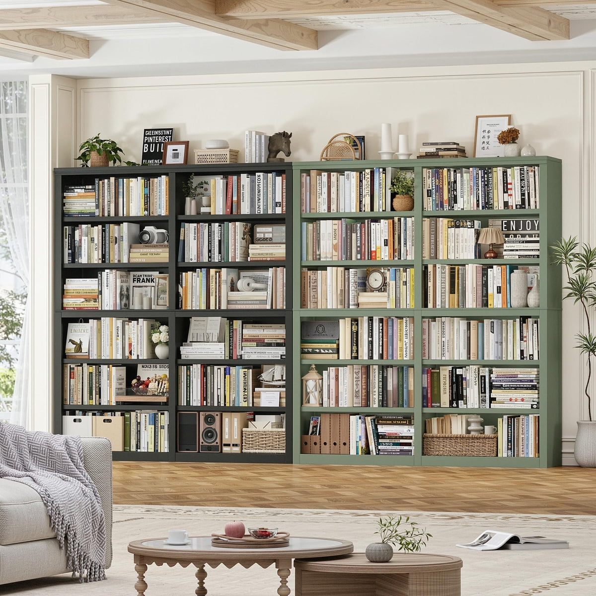73" Tall Black 6-Tier Double Wide Bookshelf G672