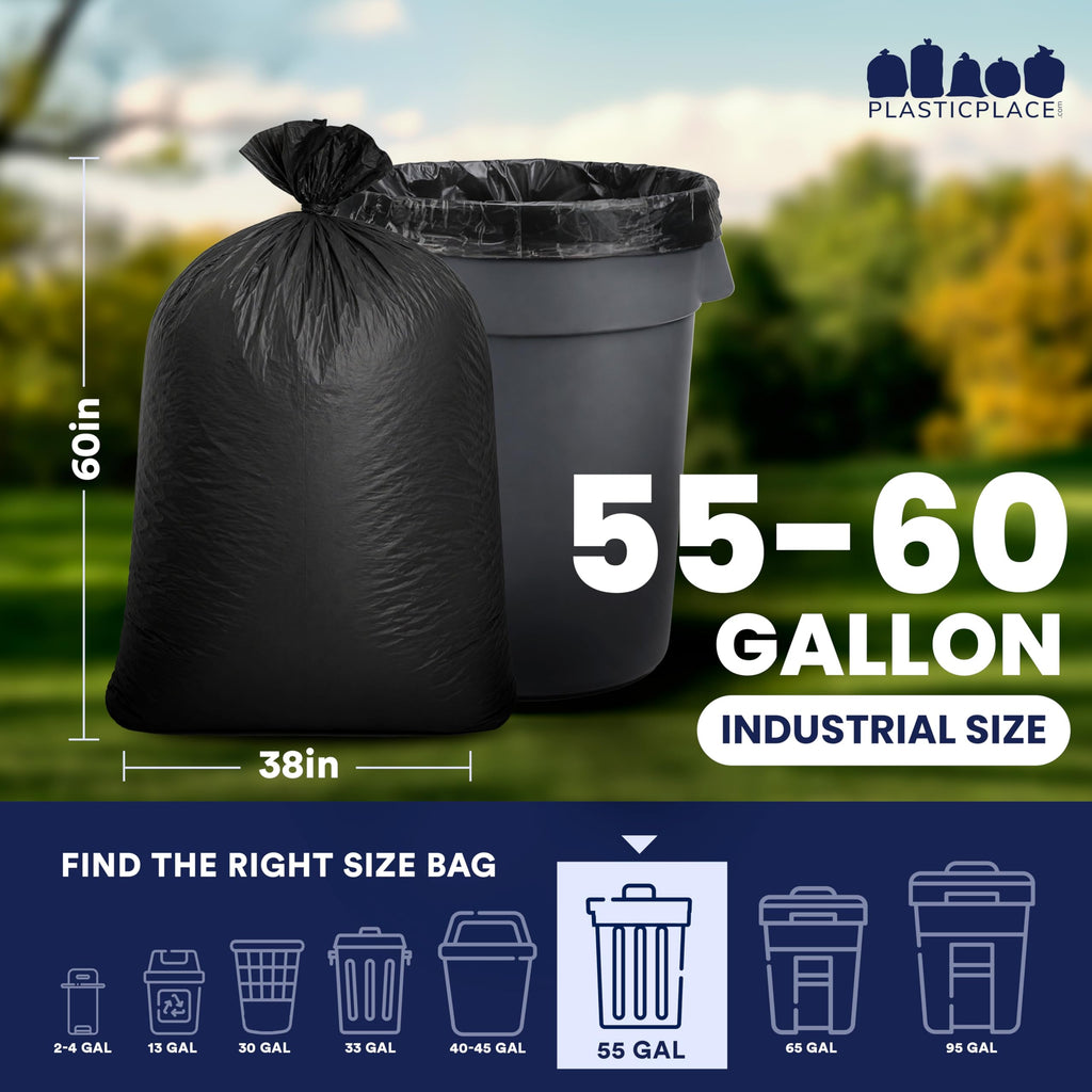 55-60 Gallon Heavy Duty Black Trash Bags, 100 Count Z48636