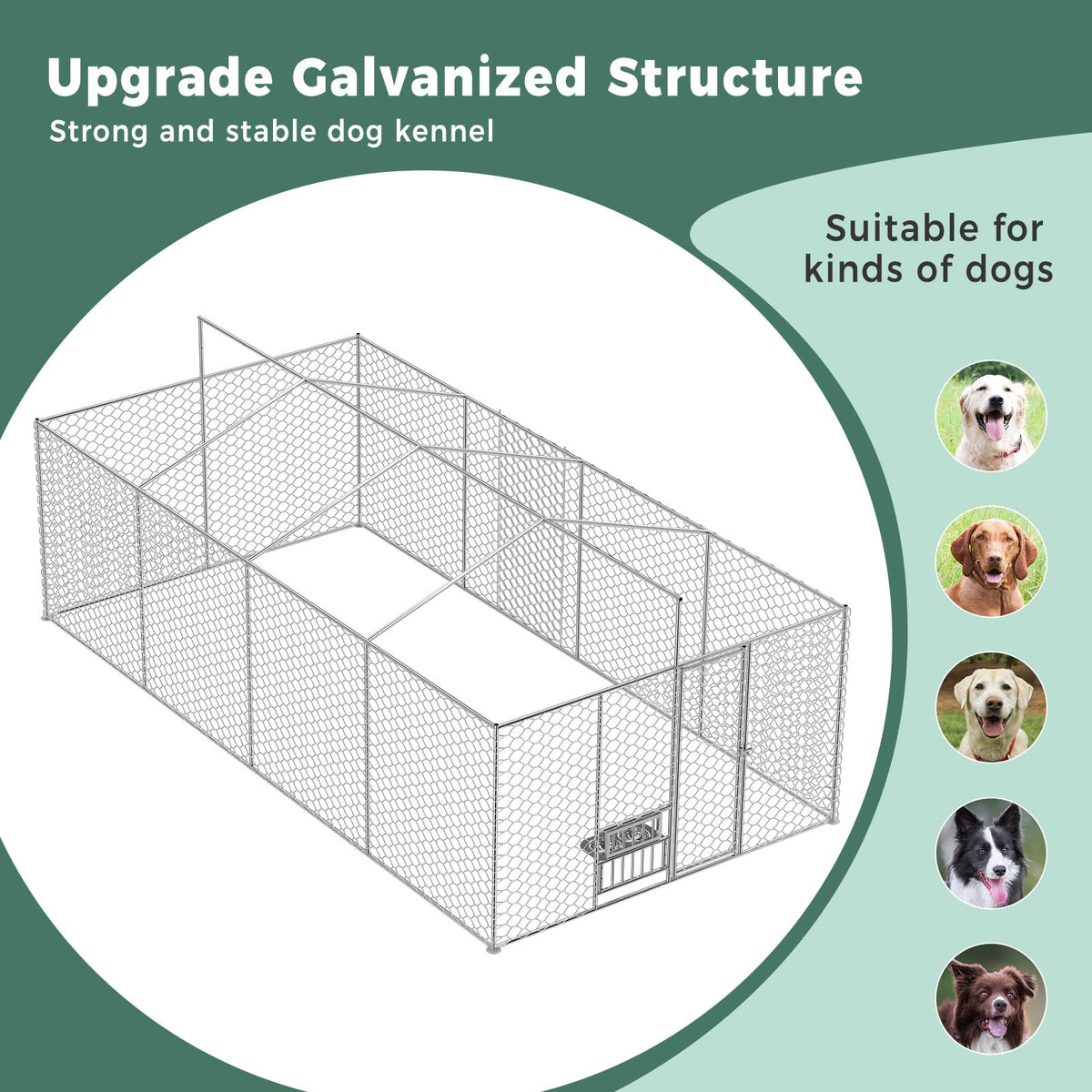 20×10×5.6FT Outdoor Dog Kennel with Bowls H911